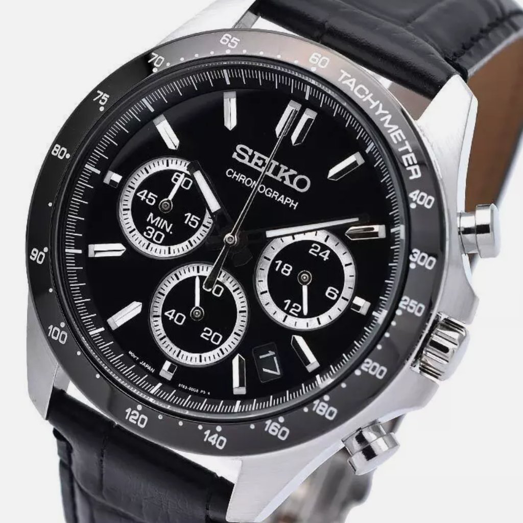 Seiko Mens 40mm Black Dial Watch New